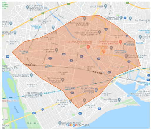 Uber Eats(ウーバーイーツ)富士の配達エリア・対応地域