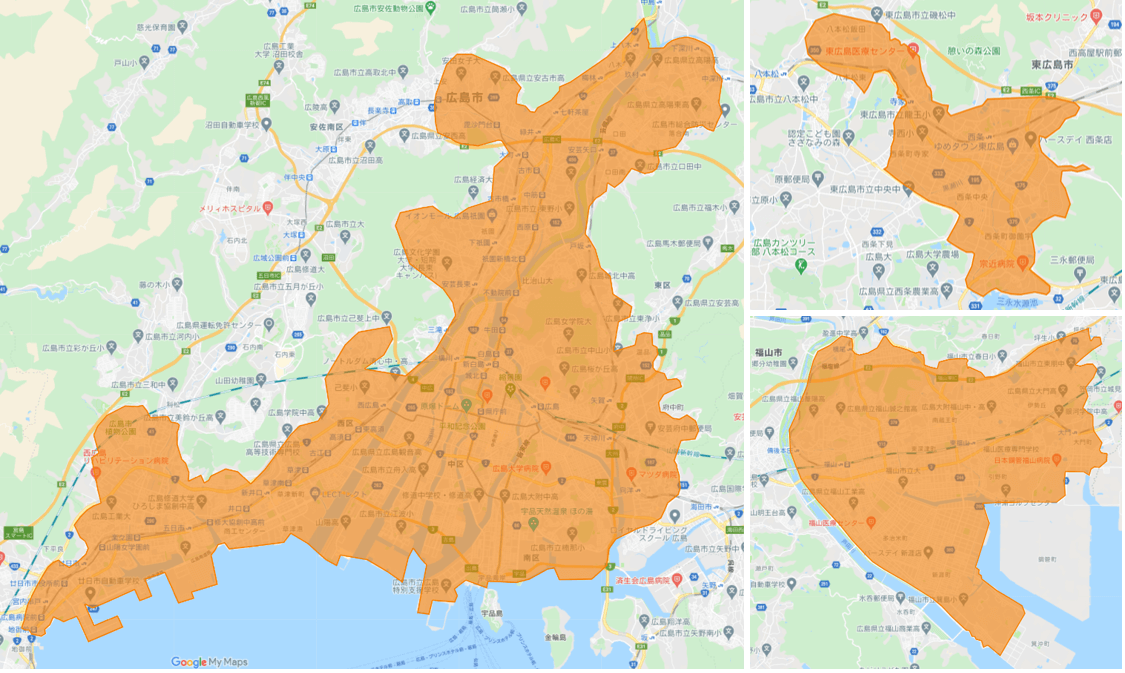 DiDiフード広島の配達エリア・対応地域