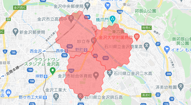 金沢・石川menu配達員の配達エリア