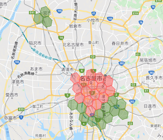 名古屋・愛知menu配達員の配達エリア