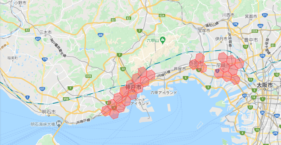 神戸・兵庫menu配達員の配達エリア