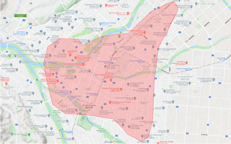 Uber Eats(ウーバーイーツ)旭川エリアの配達対応地域