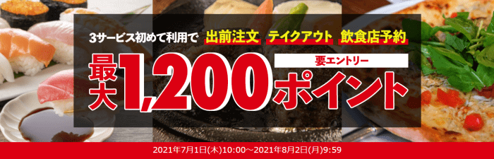 楽天ぐるなびデリバリークーポン・キャンペーン【最大1200ポイント・初回限定名称変更記念キャンペーン】