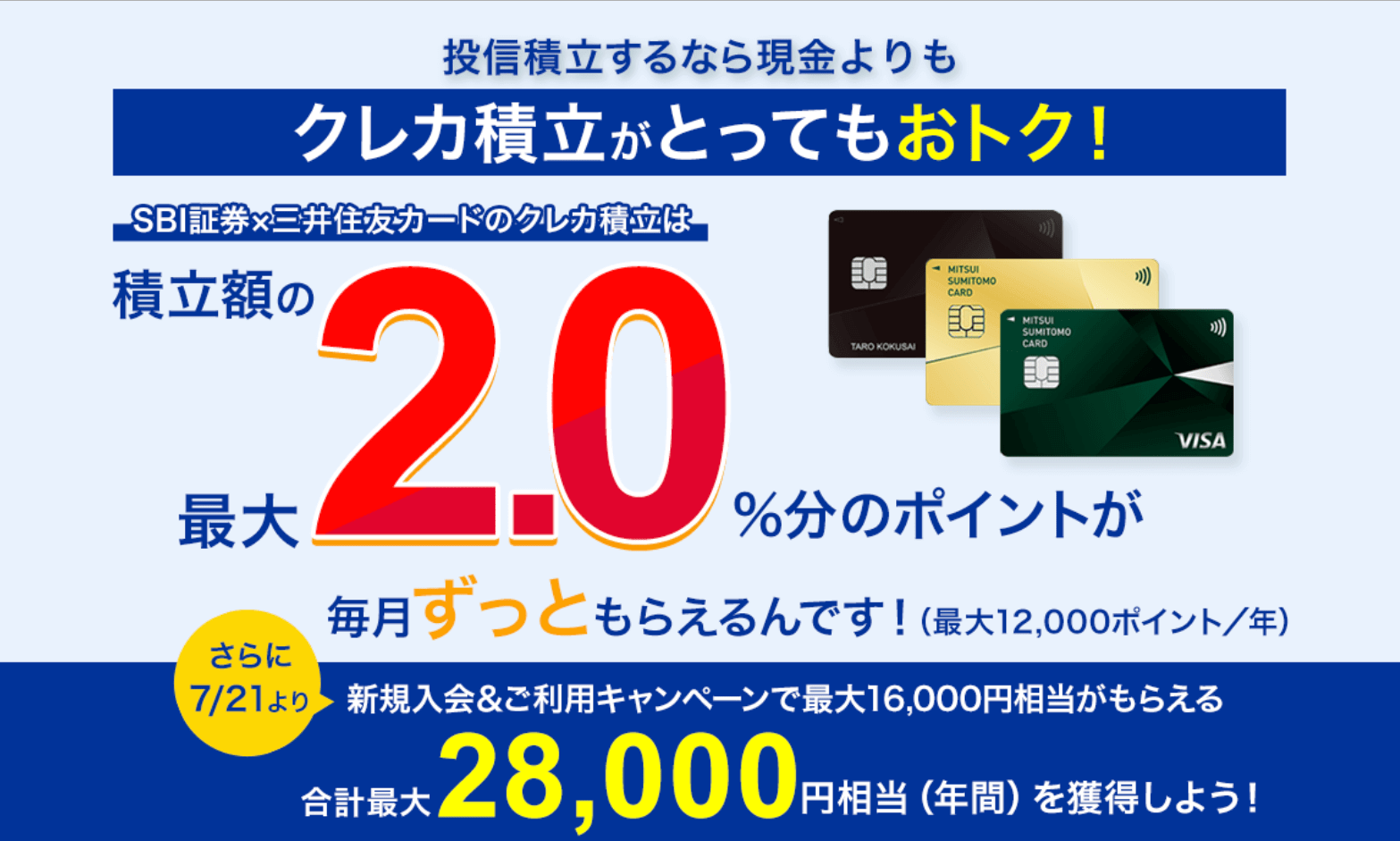 SBI証券【年間最大28000円相当がもらえる】三井住友カード申込みキャンペーン