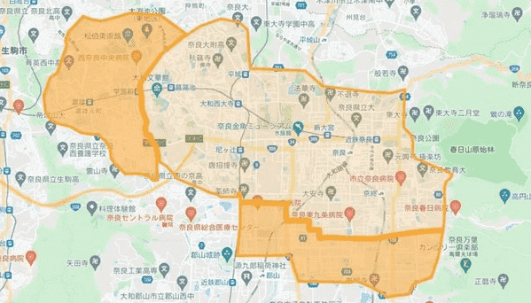 DiDiフード奈良の配達エリア・対応地域