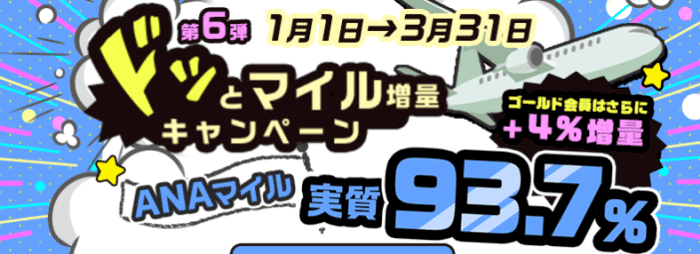 ハピタス・ANAマイル交換実質93.7%+ゴールド会員ならさらに4%増量キャンペーン