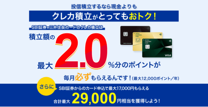 SBI証券【年間最大29000円相当がもらえる】三井住友カード申込みキャンペーン