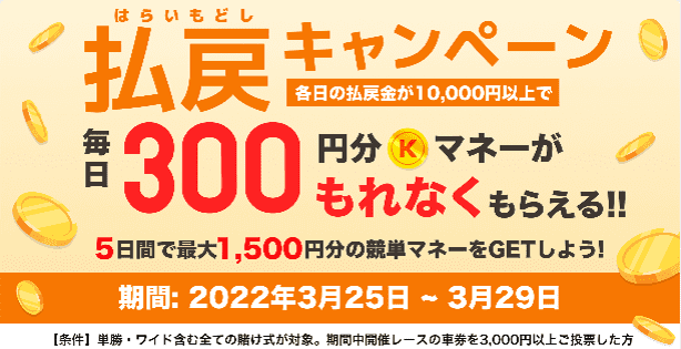 競単クーポン不要キャンペーン【払戻で毎日300円が5日間貰える】最大1500円分ゲット！