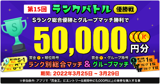 競単クーポン不要キャンペーン【最大50000円分の報酬が貰える】GII山陽ミッドナイトランクバトル