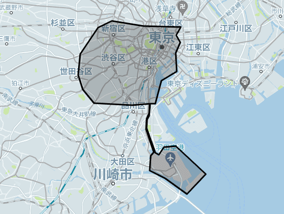 Uber Taxi(ウーバータクシー)東京の対応エリア