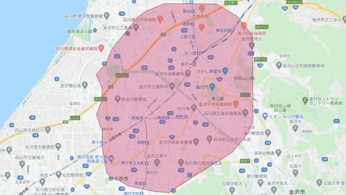 Uber Eats(ウーバーイーツ)石川の対応エリアと注文時間