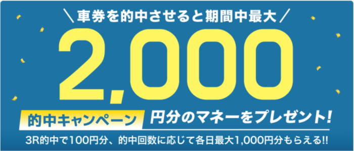 競単クーポン不要キャンペーン・対象のレース的中で最大2000円分キャッシュバック