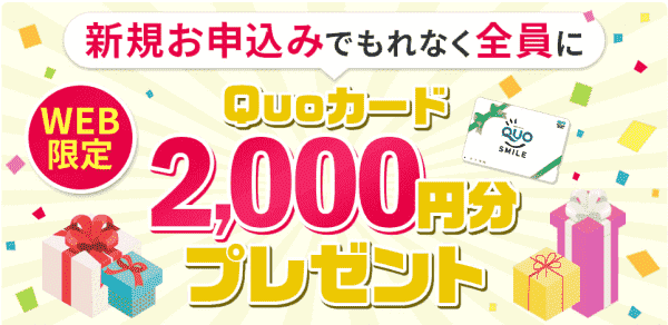 Quoカード(クーポン)2000円分もらえるWeb限定新規申込キャンペーン