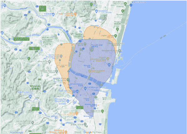 ウーバーイーツ宮崎の細かい対応エリア・範囲は？
