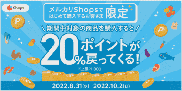 Shopsで初めて購入すると20%ポイント還元されるキャンペーン