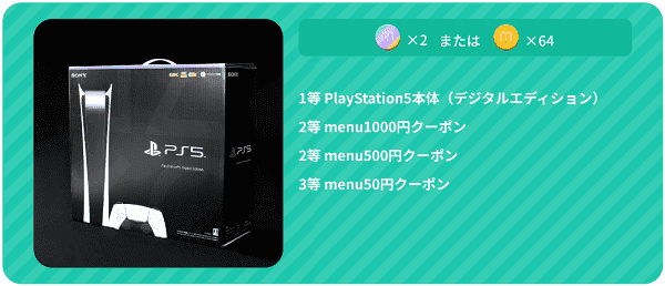 menuクーポン・キャンペーン【PS5・任天堂スイッチ・ディズニーグッズが当たるハズレ無しガチャ】