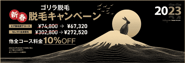 ゴリラクリニックの全コースが10%オフ！2月28日までの新春割引キャンペーン