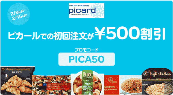 ピカールで使える初回注文500円割引プロモコード