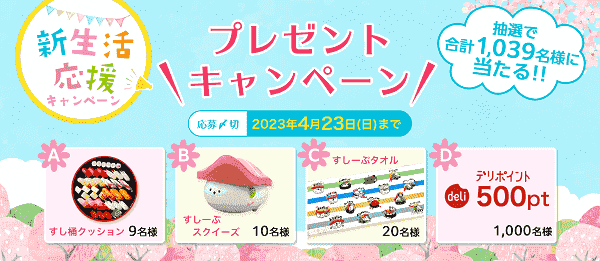 500デリポイントなどが当たる新生活応援