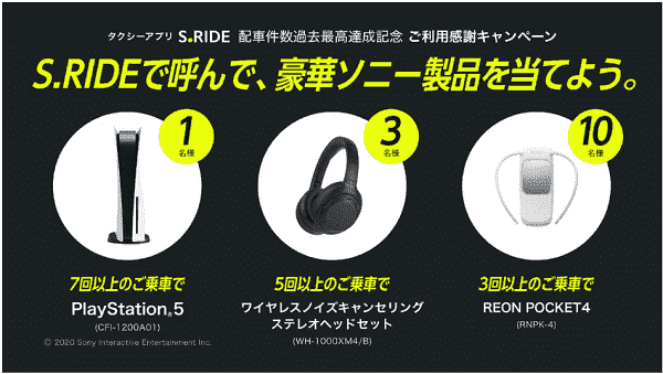 S.RIDE(エスライド)ソニーの豪華製品が当たるにエスライドを呼んで応募