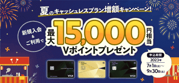 三井住友カード新規入会キャンペーンで最大15000円もらえる
