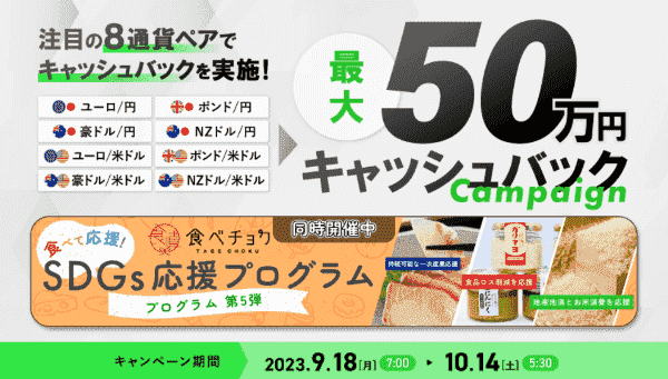 【SBI FXトレード】8通貨ペアで最大50万円キャッシュバックキャンペーン