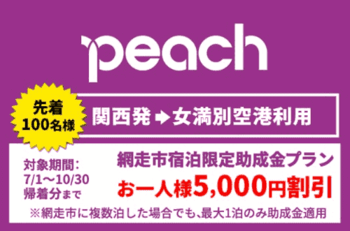 【ニーズツアー】女満別空港利用5000円割引助成金先着キャンペーン