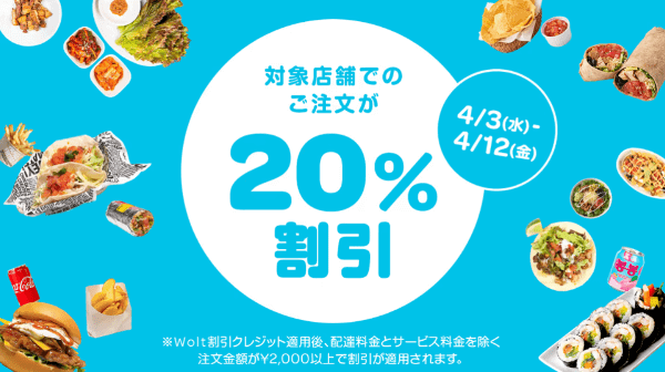 Wolt(ウォルト)【エリア限定キャンペーン】対象店舗20%割引
